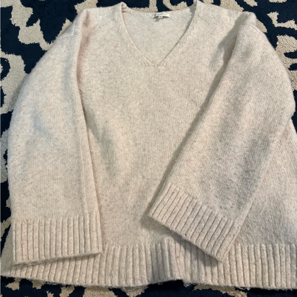 Oversized Cream V Neck Sweater